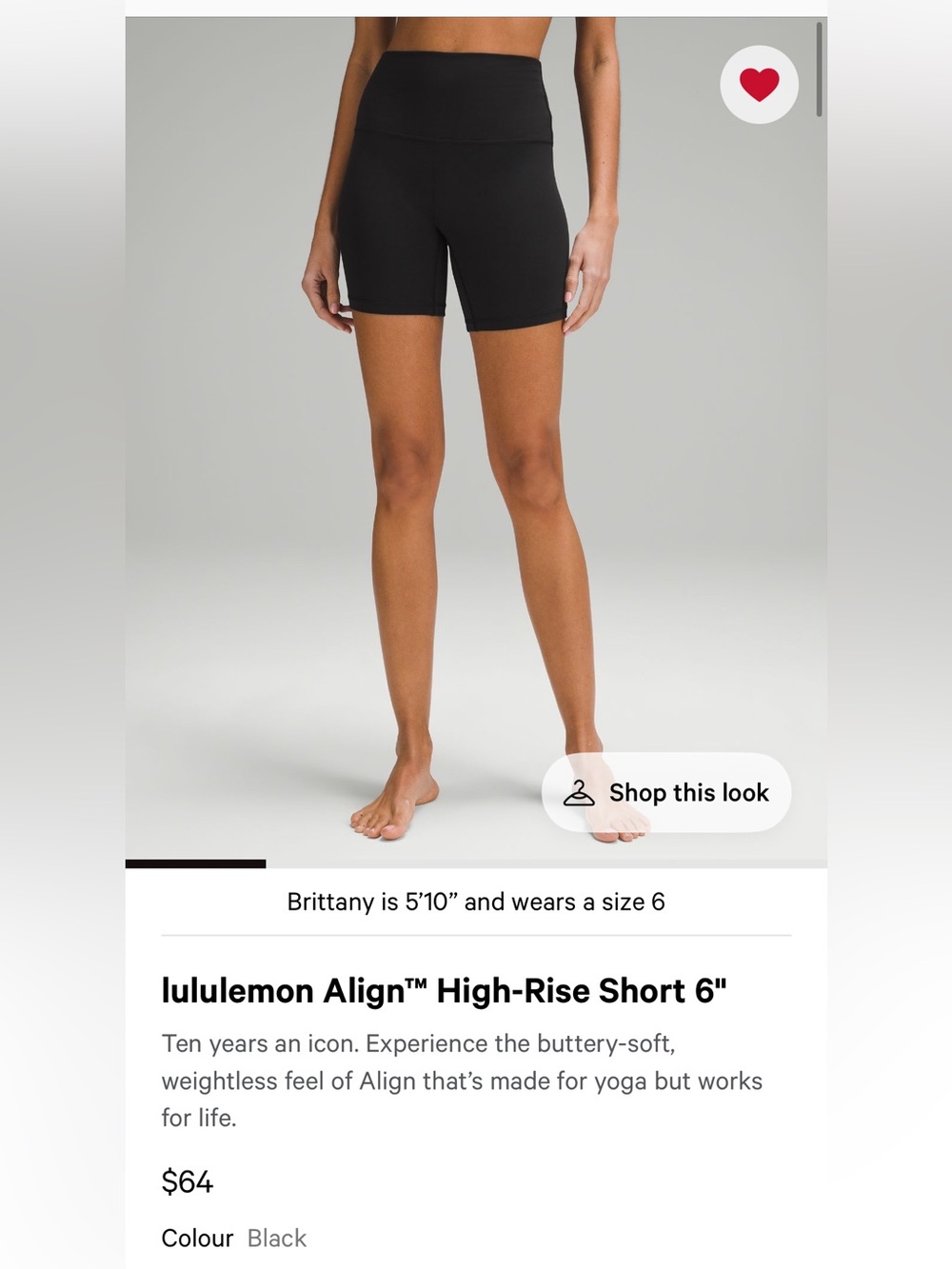 Lululemon Align 6” Short - Black (size 8)